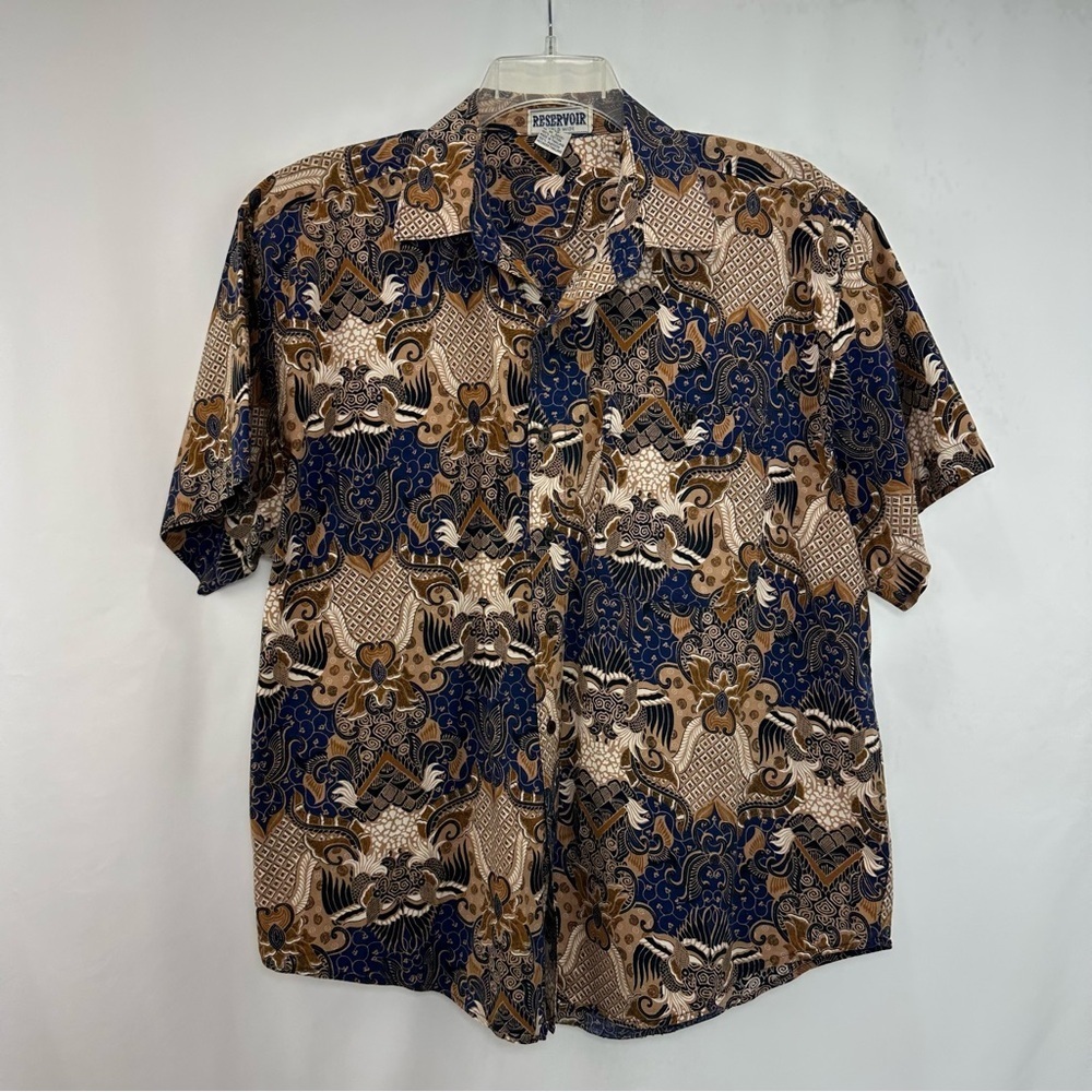 Reservoir World Wide Short Sleeve Shirt Mens XL Brown Batic Cotton